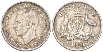 Австралия 6 пенсов 1940 Георг V (1936-1952) KM 38 серебро 4623-217