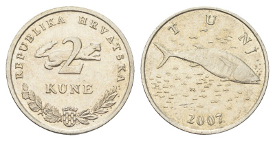 Хорватия 2 куны 2007 тунец, нечетный год KM 10 медь цинк никель    4660-416