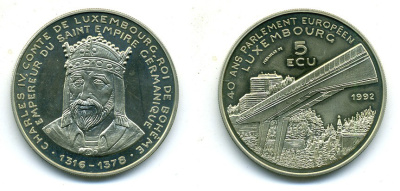 ЛЮКСЕМБУРГ 5 ЭКЮ 1992 40 ЛЕТ ЕВРОПАРЛАМЕНТА медно-никель UNC 7-5-44-13