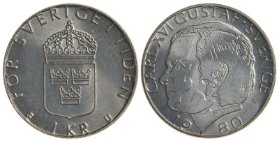 Швеция 1 крона 1980 Карл XVI Густав (1973- ) KM 852 медь плакированная медно-никелем UNC 4179-1217