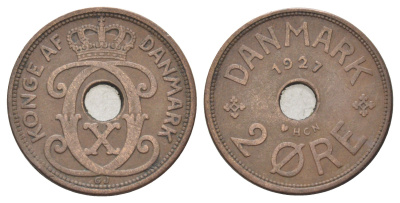 Дания 2 эре 1927 NCH, Кристиан X (1912-1947) KM 827 бронза 4701-628