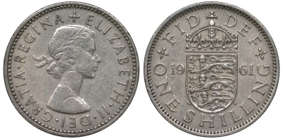 Великобритания 1 шиллинг 1961 Елизавета II (1952-2022), Английский герб KM 904, Spink 4147 медно-никель 4122-1042