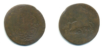 РОССИЯ 1 КОПЕЙКА 1760 медь 61-912