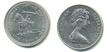 Остров Мэн 1 крона 1976 100 лет Конной железной дороге KM 38 медно-никель UNC 58-624