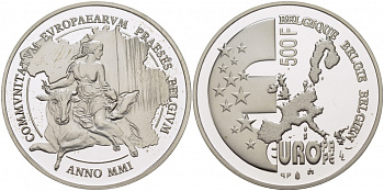 Бельгия 500 франков 2001 похищение Европы KM 222 серебро PROOF 02-207-45