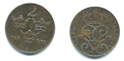 ШВЕЦИЯ 2 ЭРЕ 1949 KM 811 железо 23-846
