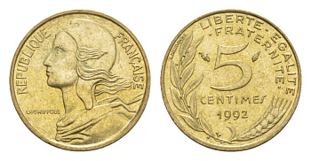 Франция 5 сантимов 1992 тип Morlon KM 933, Le Franc 125.29 алюминиевая бронза 4630-346