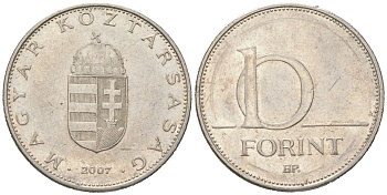 Венгрия 10 форинтов 2007 BP KM 695 латунь плакированная медно-никелем 4616-913