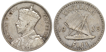 Фиджи 1 шиллинг 1936 Георг V (1910-1936), парусник KM 4 серебро    91-1032