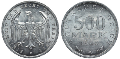 Германия 500 марок 1923 А KM 36, J.305 алюминий UNC 4587-611