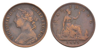 Великобритания 1 фартинг 1885 Виктория (1837-1901) KM 753, Spink 3958 бронза 4658-929