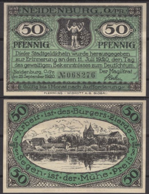 Найденбург 50 пфеннигов 1920 DeNG 2 932.2-3/5 бумага UNC (пресс) 8612-29-1-2
