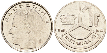 Бельгия 1 франк 1990 BELGIQUE KM 170 железо плакированное никелем    4594-564