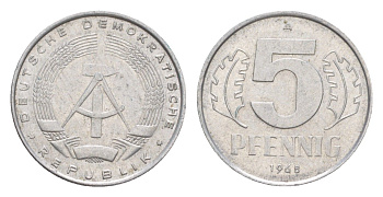 ГДР 5 пфеннигов 1968 KM 9.1 алюминий 4643-414