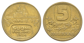 Финляндия 5 марок 1984 KM 57 алюминиевая бронза 4648-627
