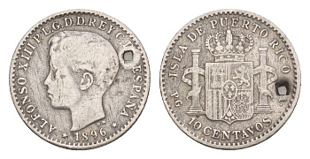 Пуэрто-Рико 10 сентаво 1896 год-тип KM 21 серебро 1524-1135