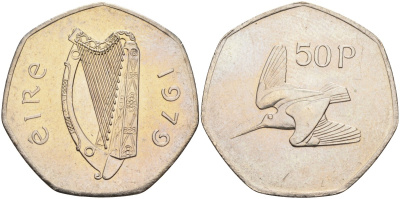 Ирландия 50 пенсов 1979 вальдшнеп KM 24 медно-никель UNC 4583-522