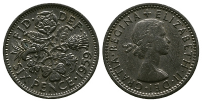 Великобритания 6 пенсов 1959 Елизавета II (1952-2022) KM 903, Spink 4149 медно-никель 4381-718