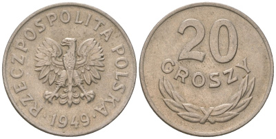 Польша 20 грошей 1949 Y 43 медно-никель UNC 4136-1261