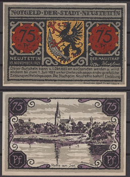 Нойштеттин 75 пфеннигов 1921 Grabowski 968.1-6/6 бумага UNC (пресс) 8592-39-1-1