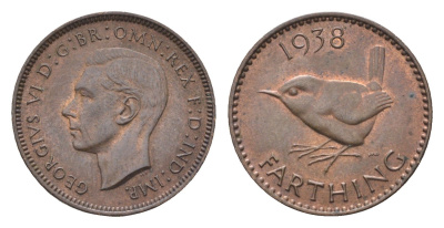 Великобритания 1 фартинг 1938 Георг VI (1936-1952) KM 843, Spink 4116 бронза aUNC 4664-327