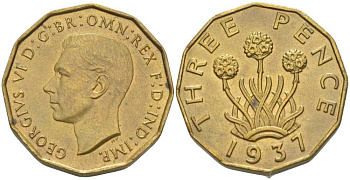 Великобритания 3 пенса 1937 Георг VI (1936-1952) KM 849, Spink 4112 никель латунь 33-656