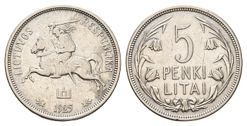 Литва 5 лит 1925 KM 78 серебро 1520-732