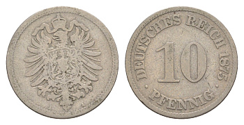Германия 10 пфеннигов 1875 A, Вильгельм I (1871-1888) KM 4, J. 4 медно-никель 4640-213