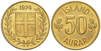 Исландия 50 эйре 1974 KM 17 никель латунь aUNC 4169-1059