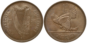 Ирландия 1 пенни 1928 курица с цыплятами KM 3 бронза 4389-346