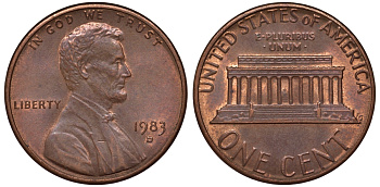 США 1 цент 1983 D KM 201b цинк плакированный медью 4549-1161