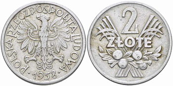 Польша 2 злотых 1958 MW KM 46, Parchimowicz 216a алюминий 60-235
