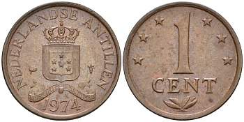 Нидерландские Антилы 1 цент 1974 Юлиана (1948-1980) KM 8 бронза 4564-1116