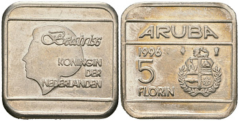 Аруба 5 флоринов 1996 Беатрикс (1980-2013) KM 12 сталь плакированная никелем 4619-411