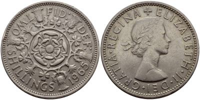 Великобритания 2 шиллинга (флорин) 1965 Елизавета II (1952-2022) KM 906, Spink 4146 медно-никель 83-1732
