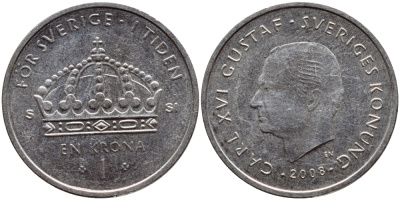 Швеция 1 крона 2008 Карл XVI Густав (1973- ) KM 894 медно-никель 85-135