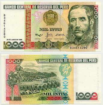 Перу 1000 инти 1988 Андрес Авелино Касерес, руины Чан-Чан Pick 136 b бумага UNC (пресс) 6283-6-1