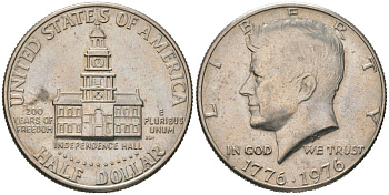 США 1/2 доллара (50 центов) 1976 200 лет независимости США KM 205 медь плакированная медно-никелем UNC 3855-324
