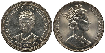 Остров Мэн 1 крона 1985 королева Елизавета (королева-мать), 85 лет Елизавете KM 221 медно-никель UNC 1078-1-43