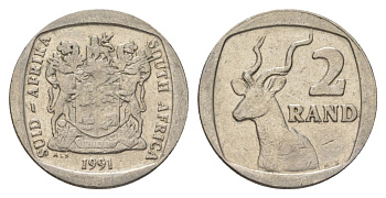 ЮАР 2 ранда 1991 KM 139 медь плакированная никелем 4626-1145