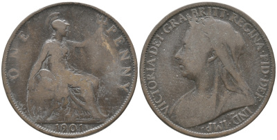 Великобритания 1 пенни 1901 Виктория (1837-1901) KM 790, Spink 3961 бронза 32-435