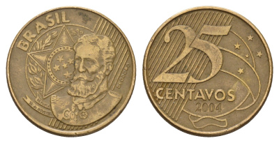Бразилия 25 сентаво 2004 KM 650 сталь плакированная латунью 3459-1053