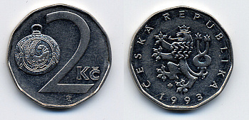 Чехия 2 кроны 1993 KM 9 сталь плакированная никелем 46-1454