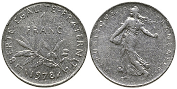 ФРАНЦИЯ 1 ФРАНК 1978 СЕЯТЕЛЬ KM 925.1 никель 93-1445
