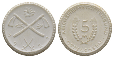 Восточная Саксония 5 марок 1921 пробный Scheuch 391a фарфор 1094-10-41