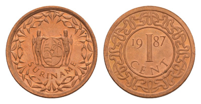 Суринам 1 цент 1987 редкий год KM 11b сталь плакированная медью UNC 4649-949