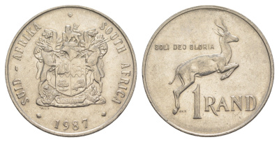 ЮАР 1 ранд 1987 антилопа спрингбок, герб KM 88a никель 4645-926