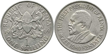 Кения 1 шиллинг 1969 Джомо Кениата KM 14 медно-никель 3333-1033
