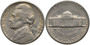 США 5 ЦЕНТОВ 1964 ДЖЕФФЕРСОН KM А192 медно-никель 181-112