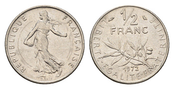 Франция 1/2 франка 1972 сеятель KM 931.1 никель 4674-622